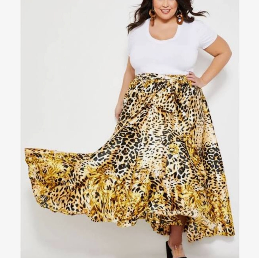 Ashley Stewart Gorgeous Animal Leopard Print Long Maxi Skirt Size 2X